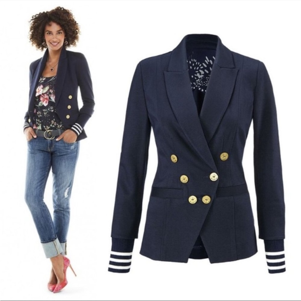 NWOT Cabi Style #5150 Grand Slam Navy Double Breasted Blazer Jacket Size 12
